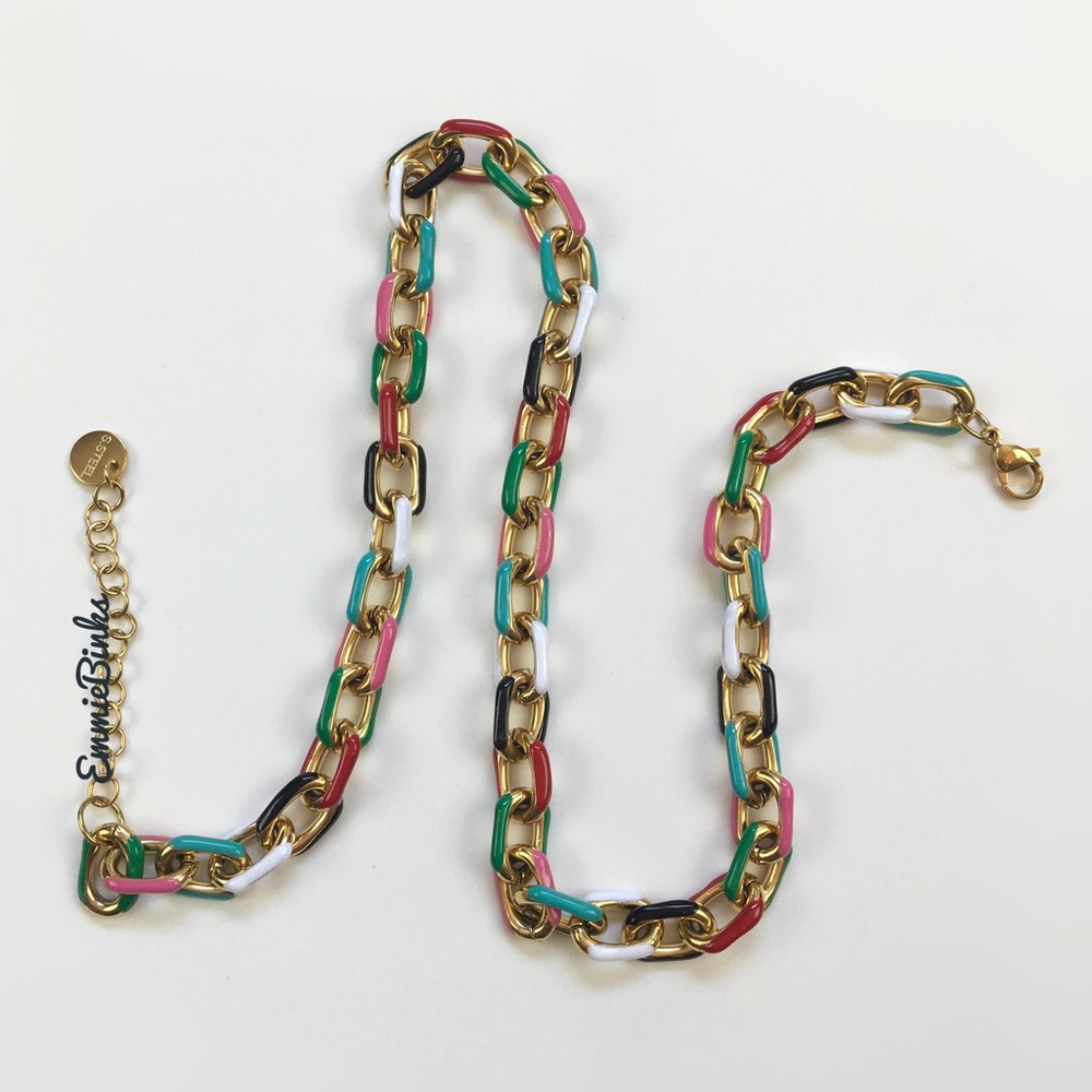 LAST ONE New Rainbow Color Block Chain Choker Necklace ~ Stainless Steel Enamel - Picture 8 of 16
